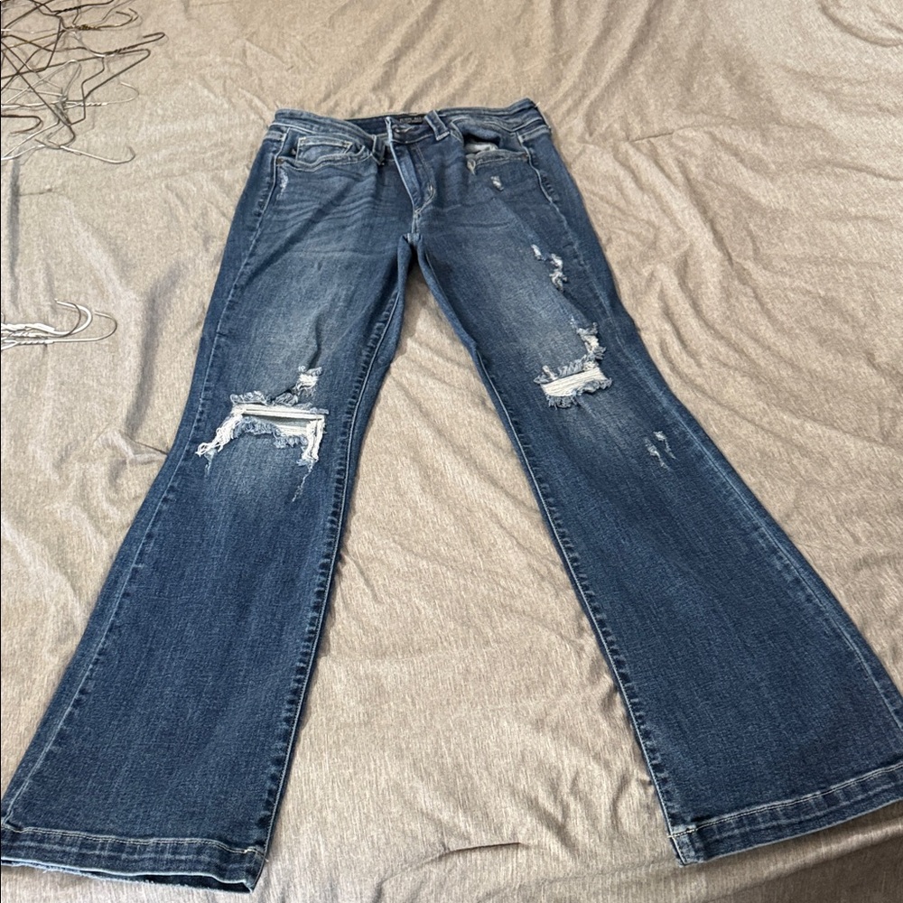 Judy Blue Dark Wash Distressed Flare Jeans